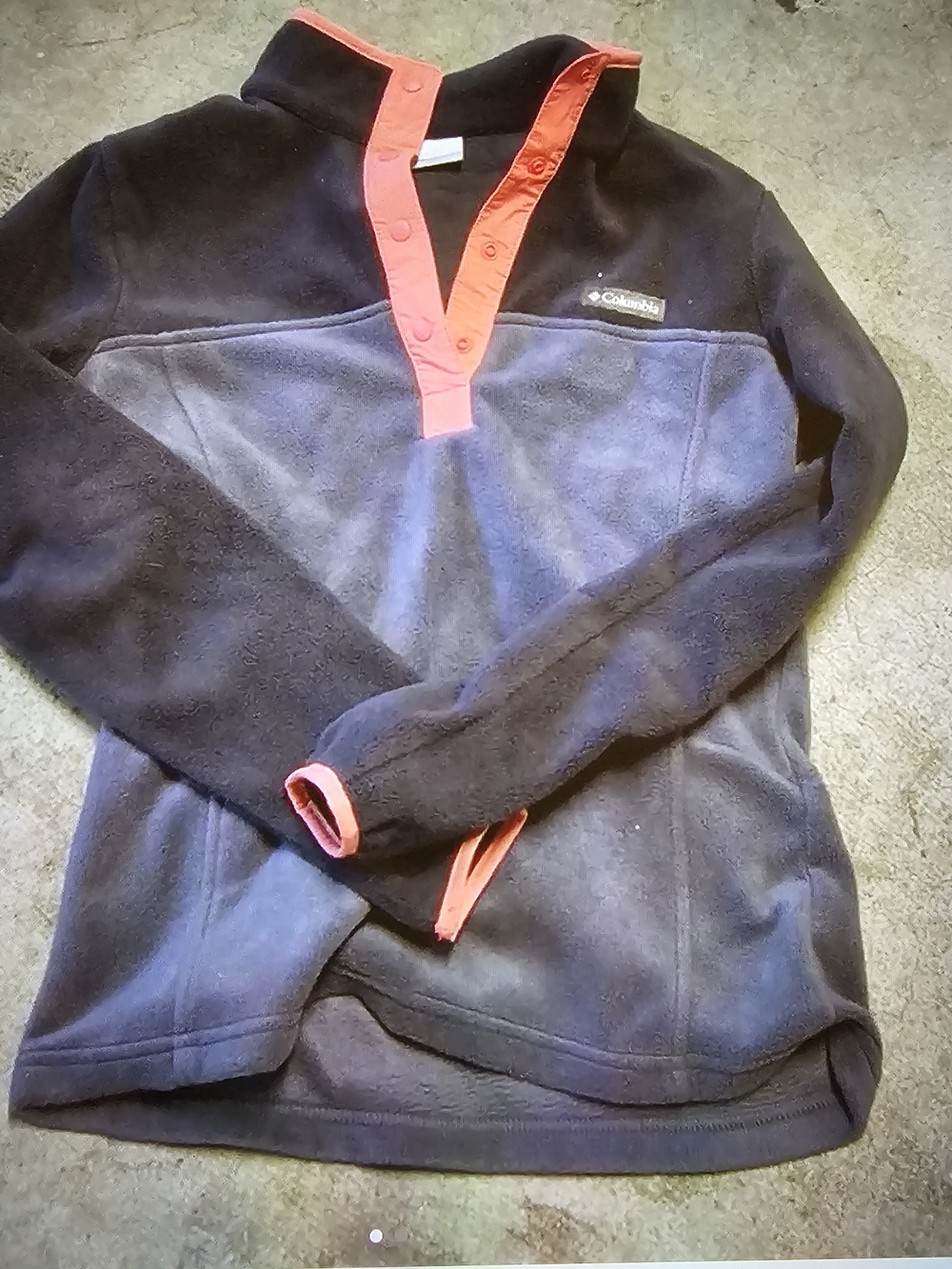 Columbia Men's Black and Navy Fleece Snap Pullover with Coral Trim